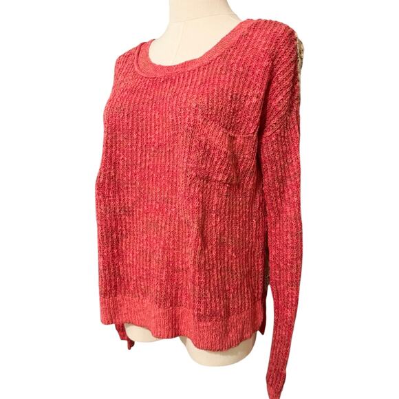Free People Sweet Jane Crochet Back Pink Strawberry Sweater Oversized Boho Small - Picture 4 of 11